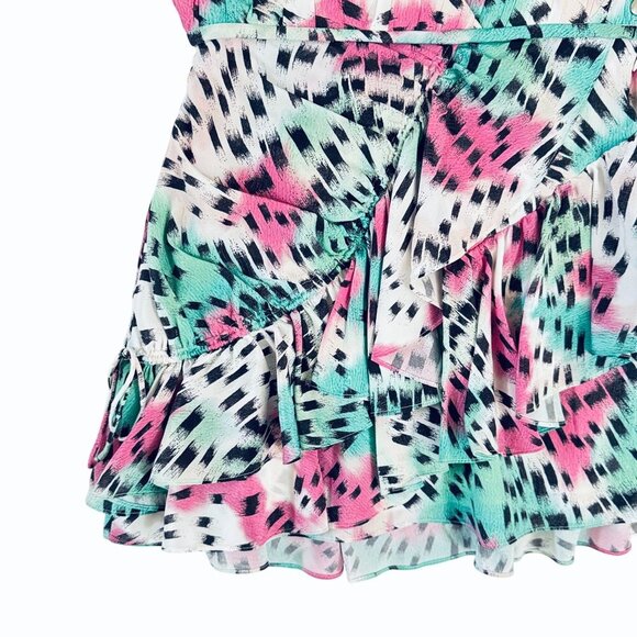 IRO Paris Womens Silk Louzia‎ Ruffle Mini Skirt Sz FR 34/ US 2 Pink Green Party - Picture 5 of 13